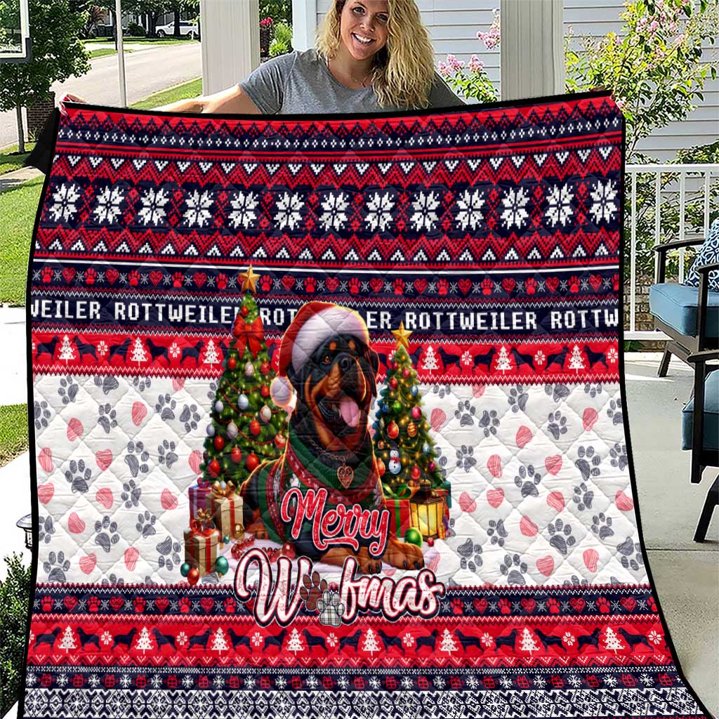 Rottweiler Merry Woofmas Quilt Christmas Dog Art Style - Wonder Print Shop