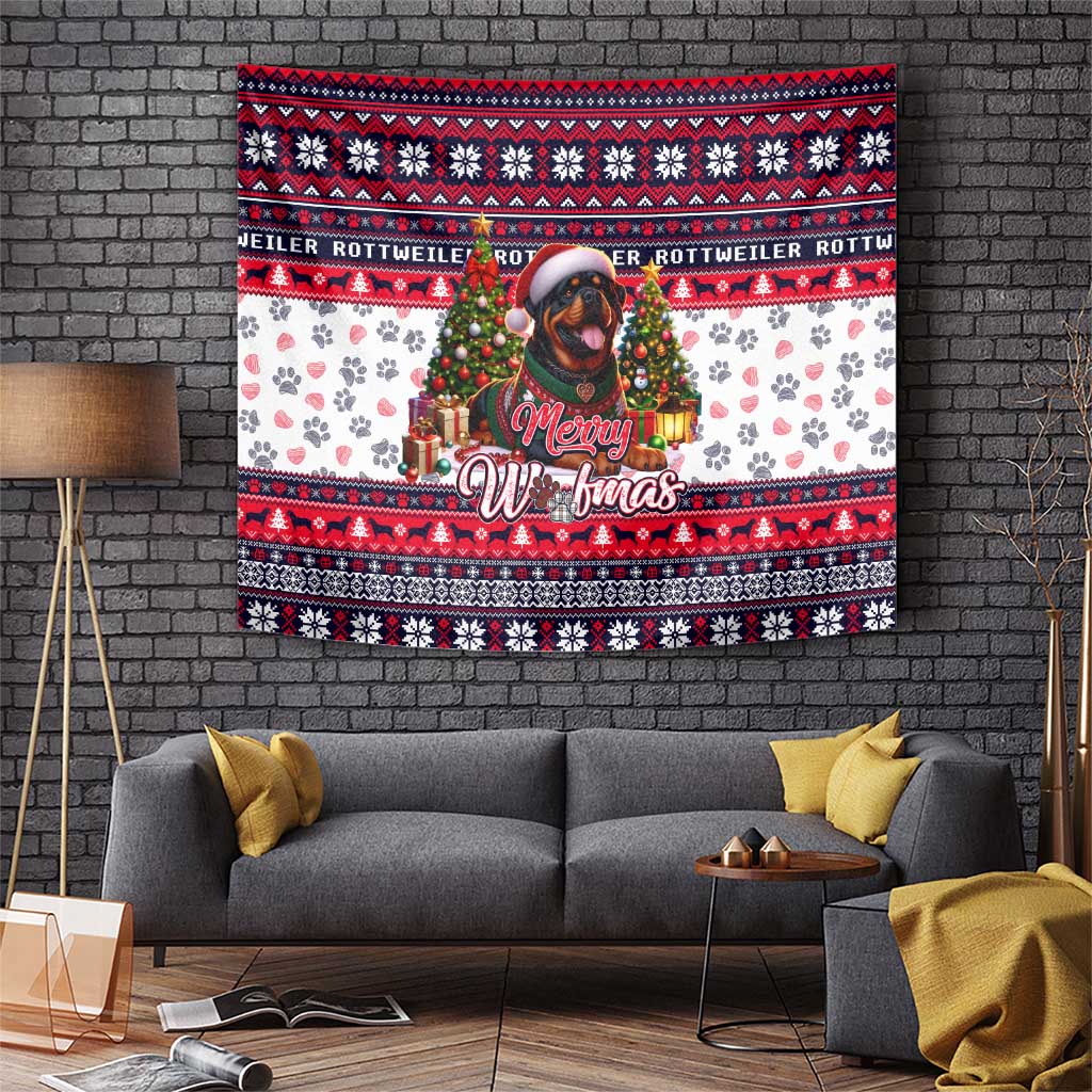 Rottweiler Merry Woofmas Tapestry Christmas Dog Art Style