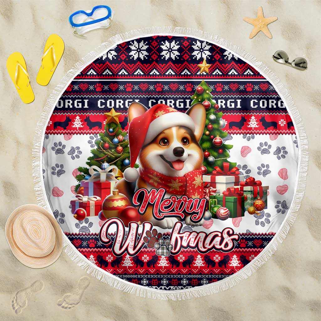 Corgi Merry Woofmas Beach Blanket Christmas Dog Art Style - Wonder Print Shop