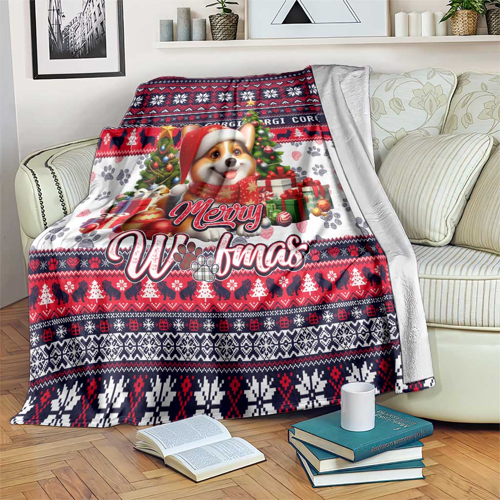 Corgi Merry Woofmas Blanket Christmas Dog Art Style