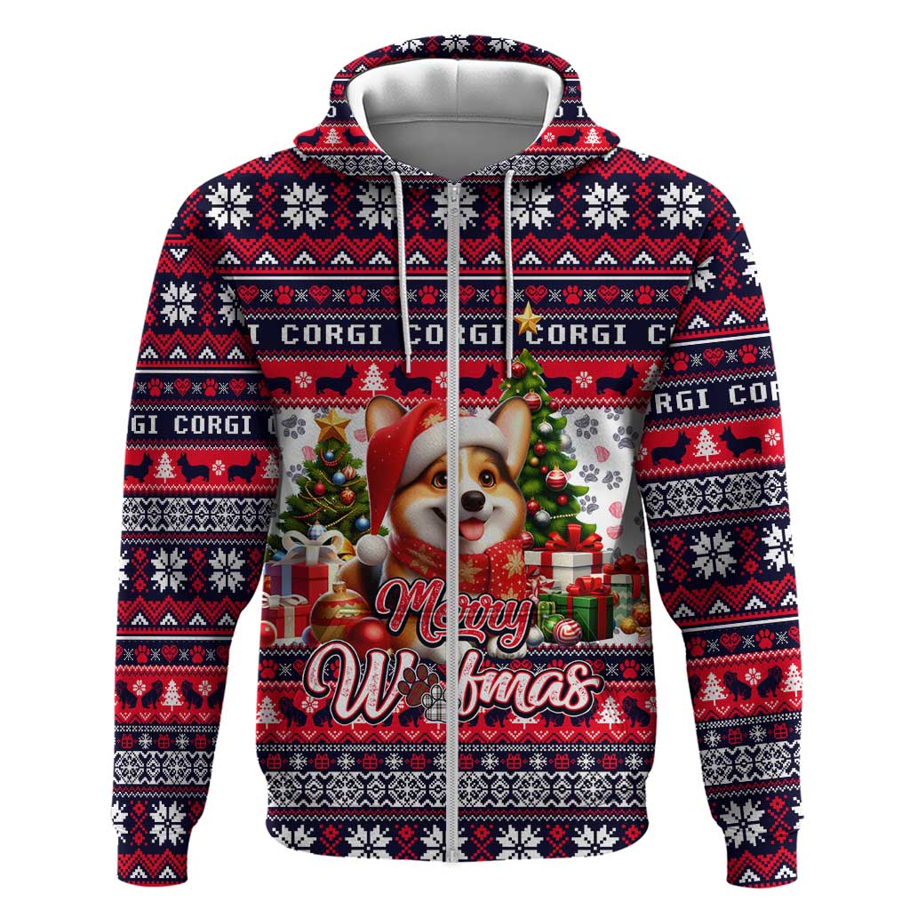 Corgi Merry Woofmas Zip Hoodie Christmas Dog Art Style - Wonder Print Shop