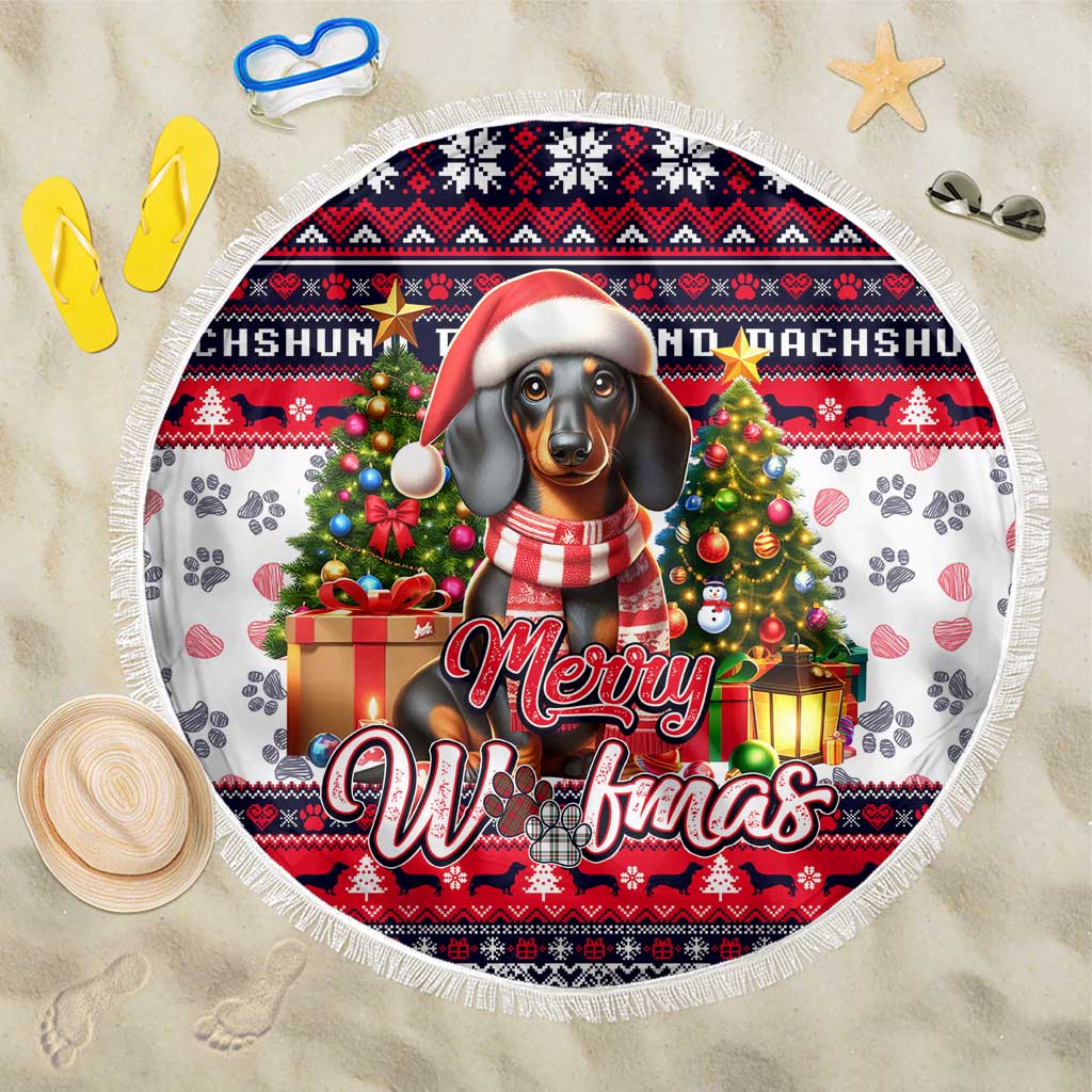 Dachshund Merry Woofmas Beach Blanket Christmas Dog Art Style - Wonder Print Shop