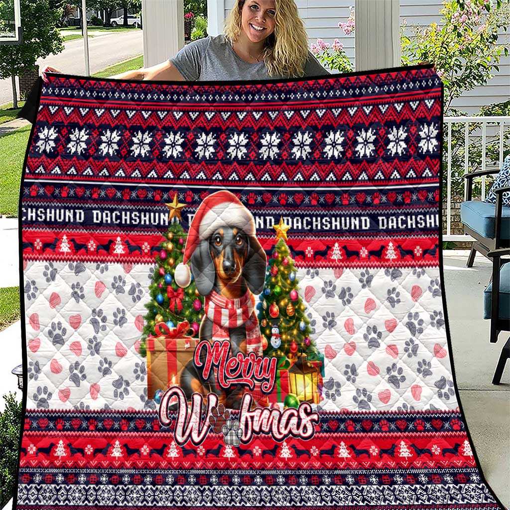 Dachshund Merry Woofmas Quilt Christmas Dog Art Style - Wonder Print Shop