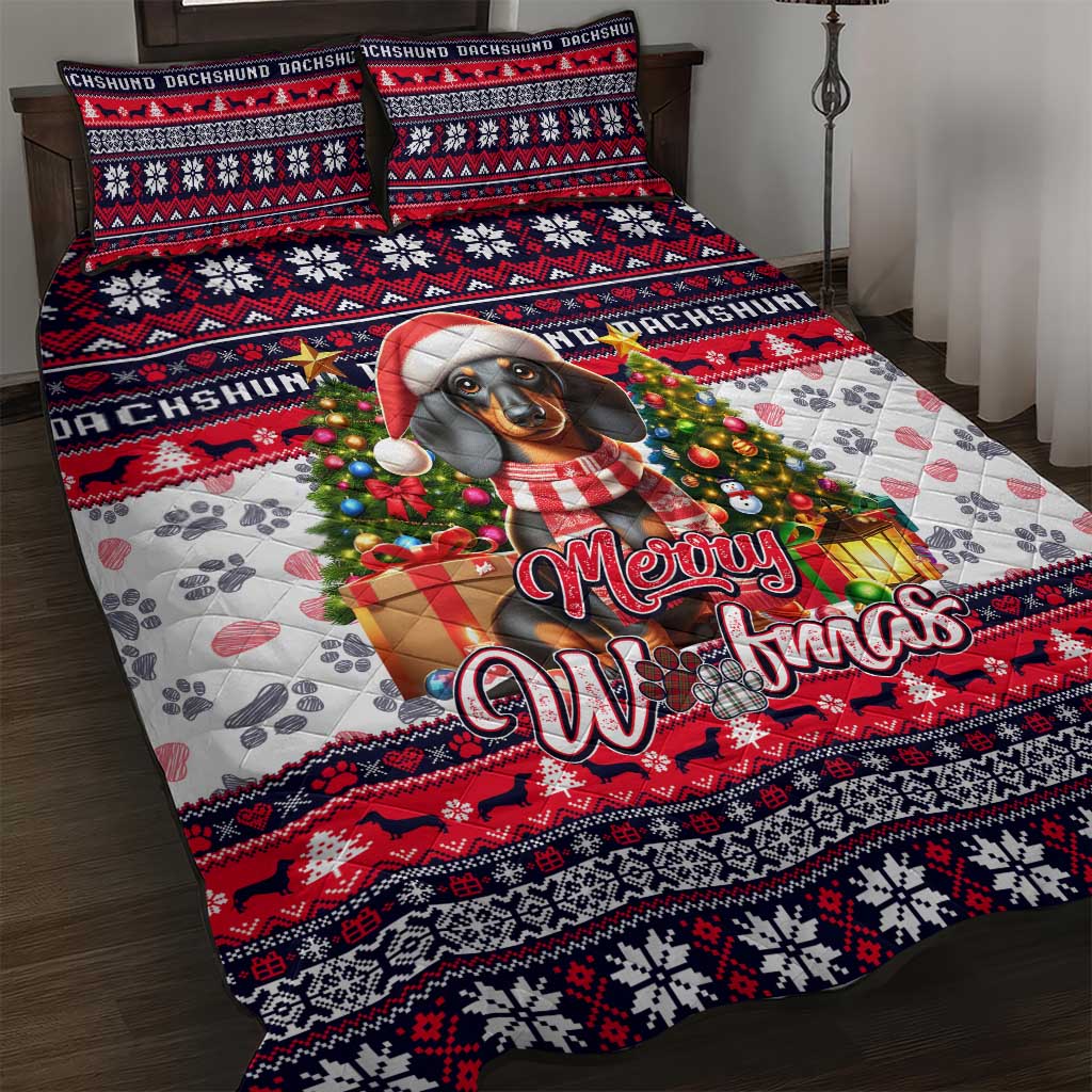 Dachshund Merry Woofmas Quilt Bed Set Christmas Dog Art Style - Wonder Print Shop