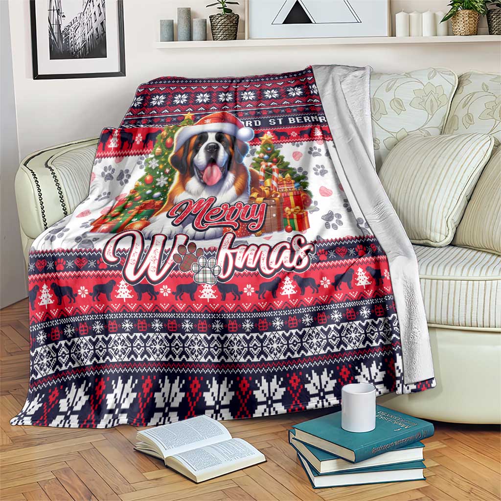 Saint Bernard Merry Woofmas Blanket Christmas Dog Art Style