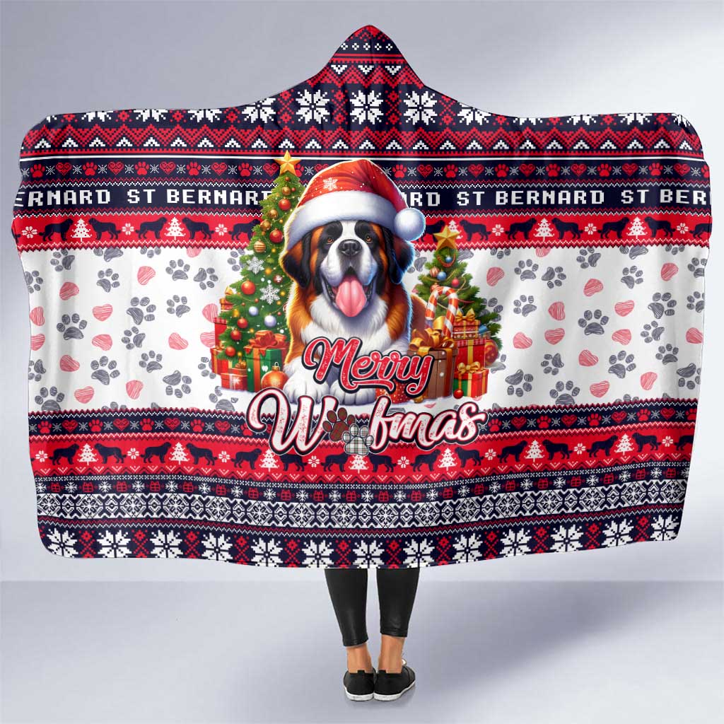 Saint Bernard Merry Woofmas Hooded Blanket Christmas Dog Art Style