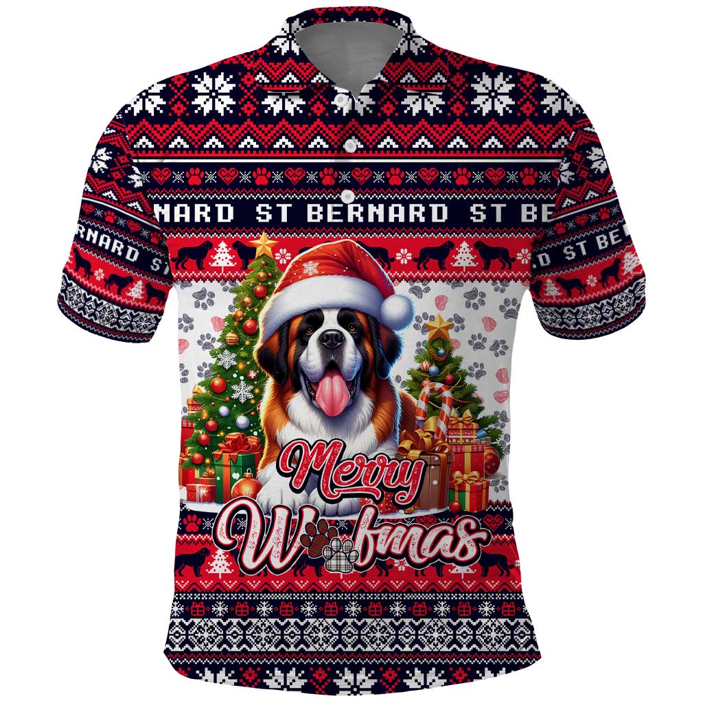 Saint Bernard Merry Woofmas Polo Shirt Christmas Dog Art Style