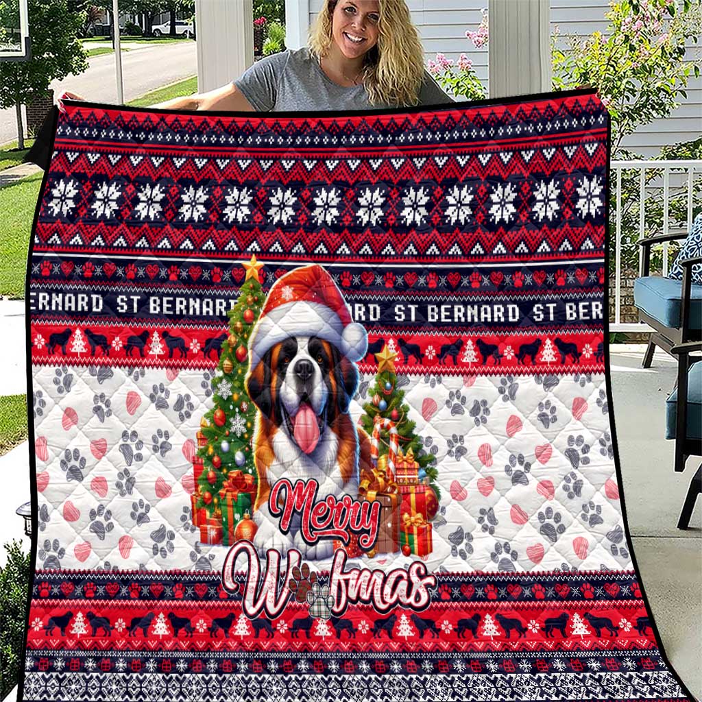 Saint Bernard Merry Woofmas Quilt Christmas Dog Art Style - Wonder Print Shop