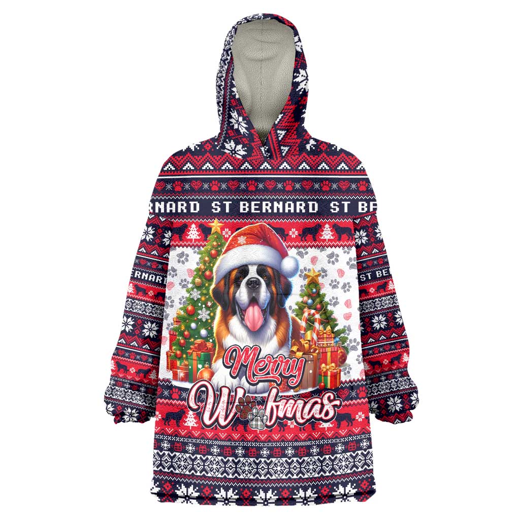 Saint Bernard Merry Woofmas Wearable Blanket Hoodie Christmas Dog Art Style