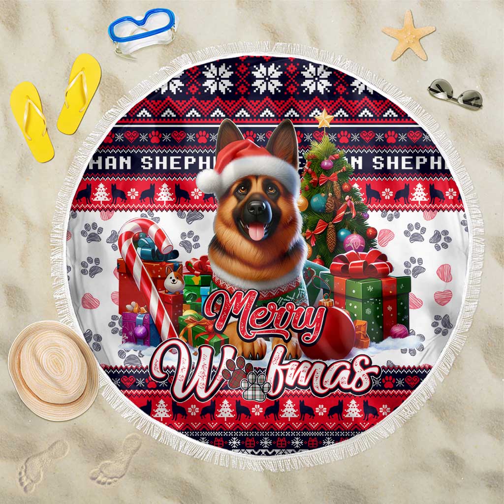 German Shepherd Merry Woofmas Beach Blanket Christmas Dog Art Style - Wonder Print Shop