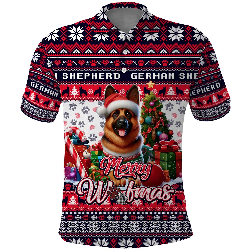 German Shepherd Merry Woofmas Polo Shirt Christmas Dog Art Style