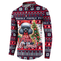 Button-front holiday sweatshirt with poodle Santa-hat graphic and bold red/white fair isle pattern
