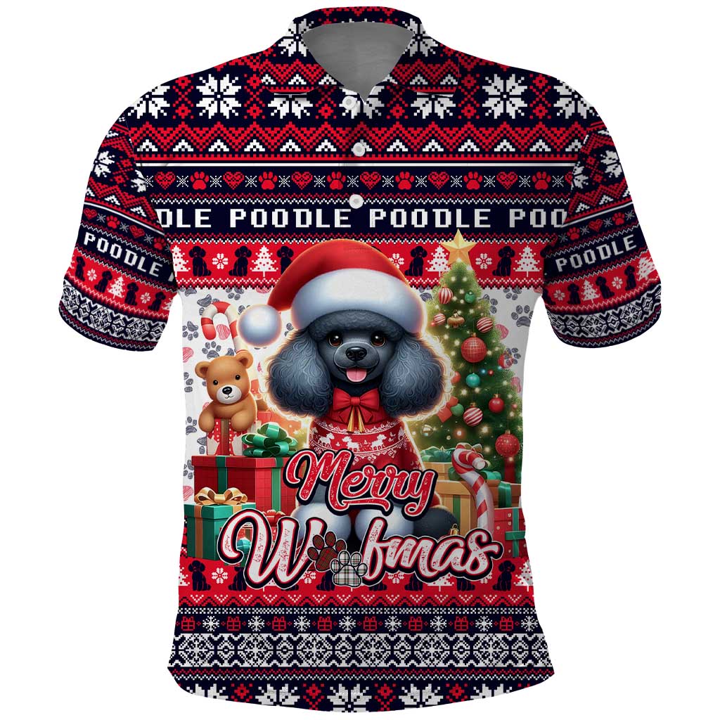 Poodle Merry Woofmas Polo Shirt Christmas Dog Art Style