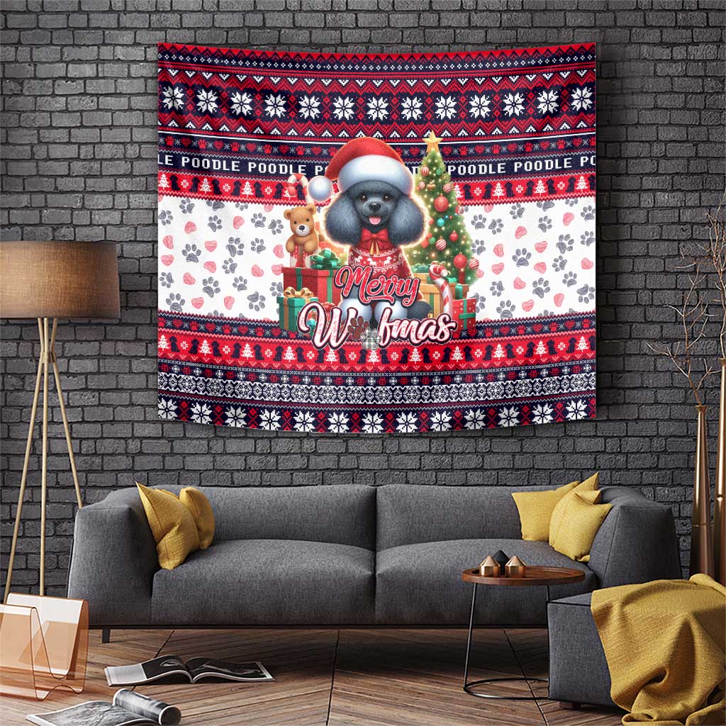 Poodle Merry Woofmas Tapestry Christmas Dog Art Style