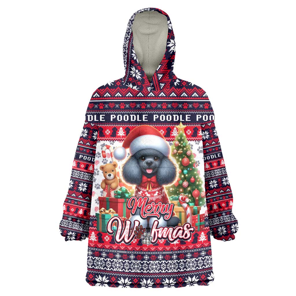 Poodle Merry Woofmas Wearable Blanket Hoodie Christmas Dog Art Style