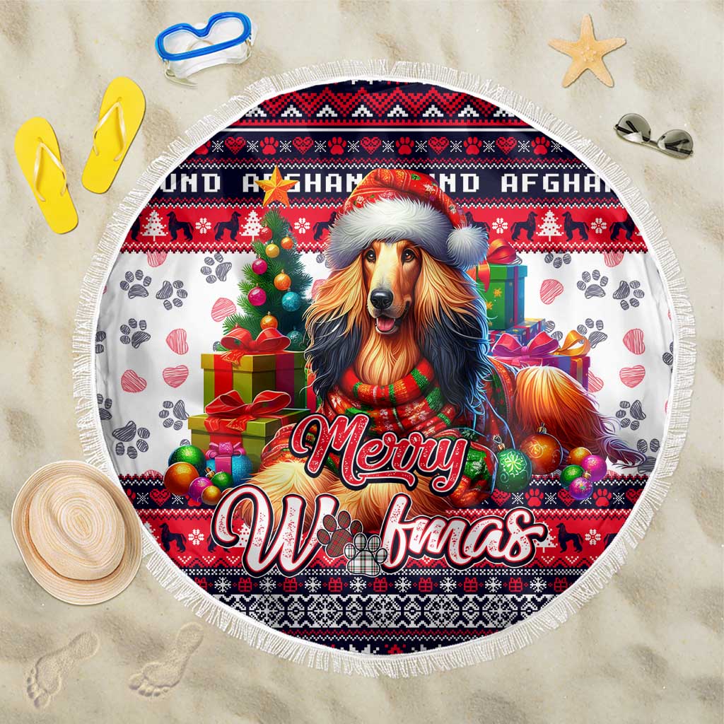 Afghan Hound Merry Woofmas Beach Blanket Christmas Dog Art Style - Wonder Print Shop