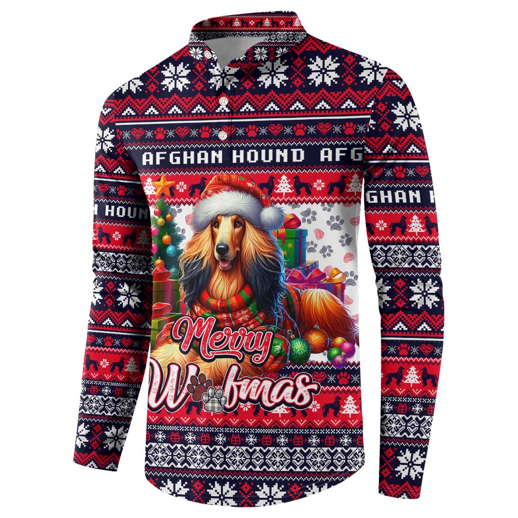 Navy button sweatshirt with Afghan Hound Merry Woofmas holiday front graphic