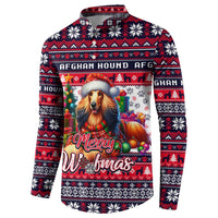 Navy button sweatshirt with Afghan Hound Merry Woofmas holiday front graphic