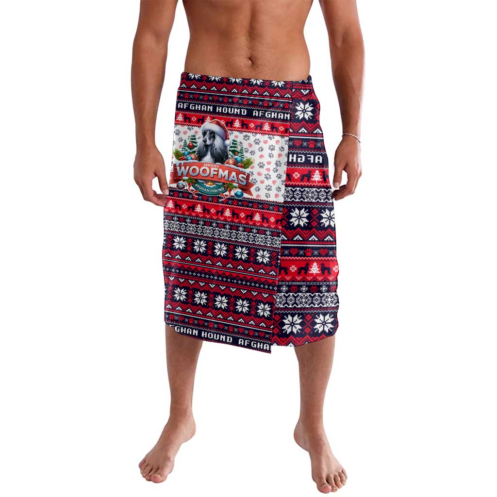Dog-themed Christmas lavalava, red white navy with festive pattern