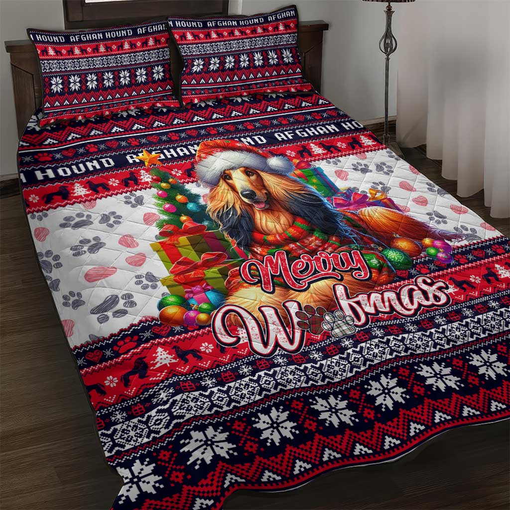 Afghan Hound Merry Woofmas Quilt Bed Set Christmas Dog Art Style - Wonder Print Shop