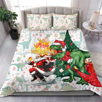 Christmas T-Rex bedding set with green dinosaur Santa and two pillowcases, Merry Beermas