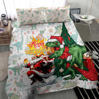 Christmas T-Rex duvet and pillowcases featuring green dinosaur Santa, Merry Beermas message