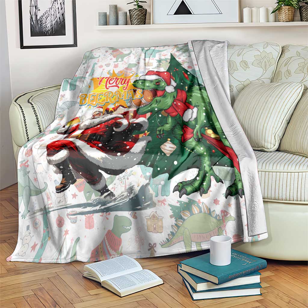 Cheer Santa Claus T-Rex Blanket Merry Beermas Christmas