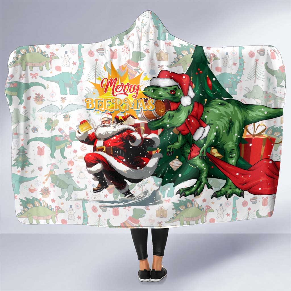 Cheer Santa Claus T-Rex Hooded Blanket Merry Beermas Christmas