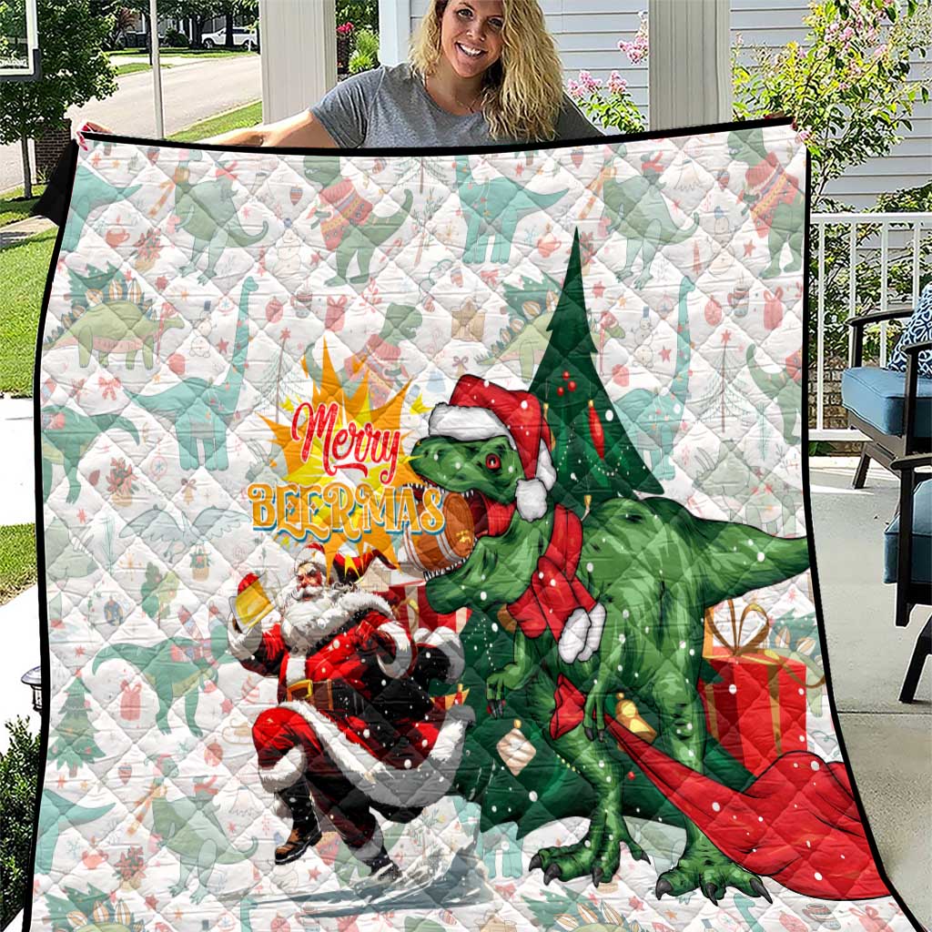 Cheer Santa Claus T-Rex Quilt Merry Beermas Christmas - Wonder Print Shop