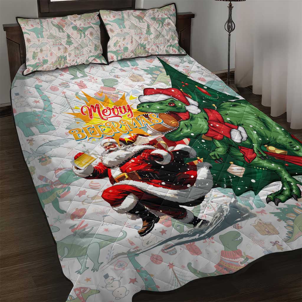 Cheer Santa Claus T-Rex Quilt Bed Set Merry Beermas Christmas - Wonder Print Shop