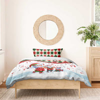Christmas duvet cover with Santa character artwork on white fabric and red/green check border