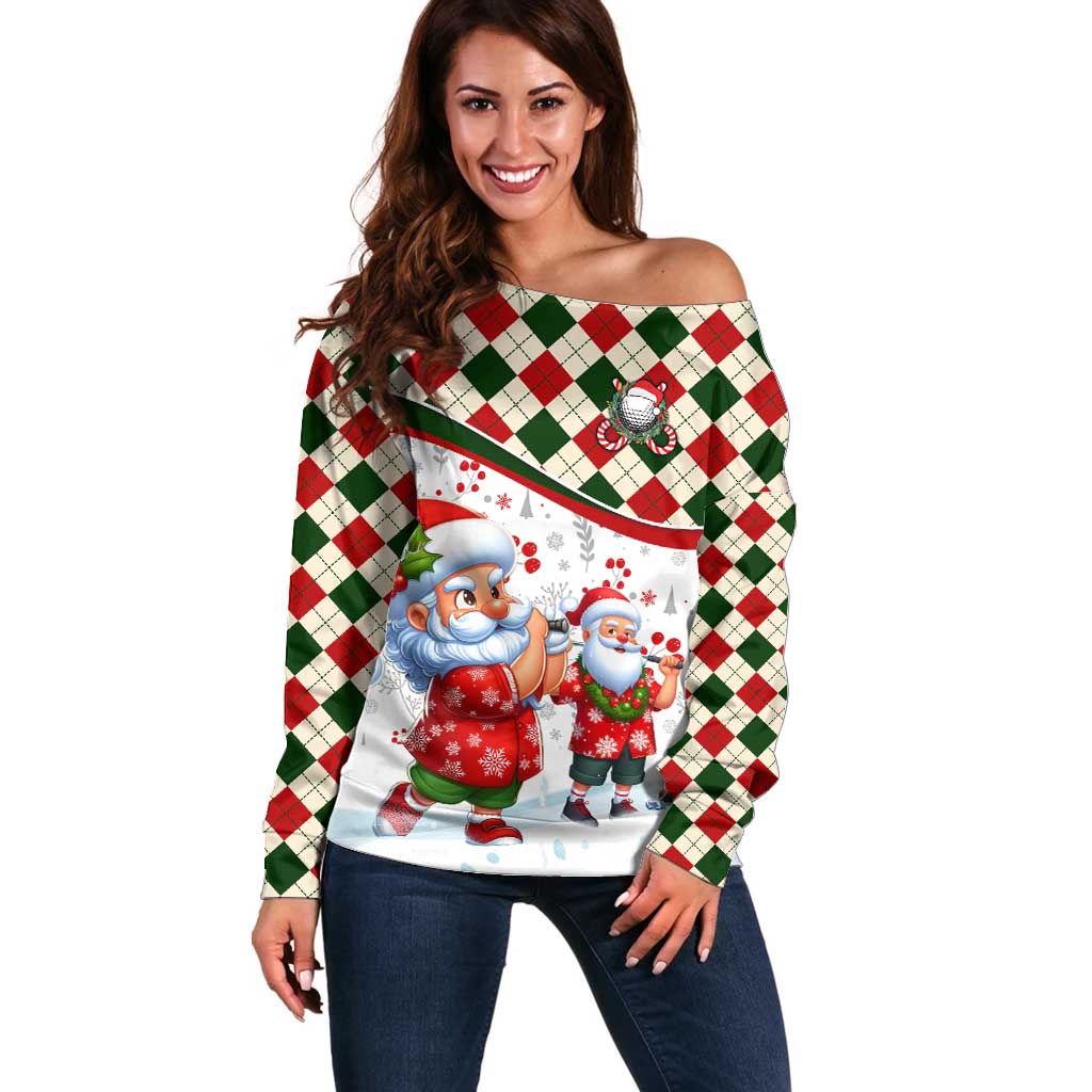 Santa Golf Club Off Shoulder Sweater Christmas Winter Style - Wonder Print Shop