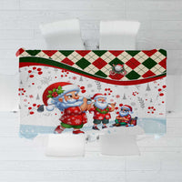 Christmas tablecloth with Santa and snowflake scene, red-green diamond border