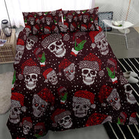 Bedding set with dark red skull and cocktail motif, green drink icons and red dots