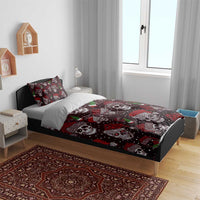 Bedding set with dark red skull and cocktail print duvet and pillow shams