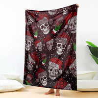 Dark maroon skull blanket with red dot pattern and green cocktail drink icons