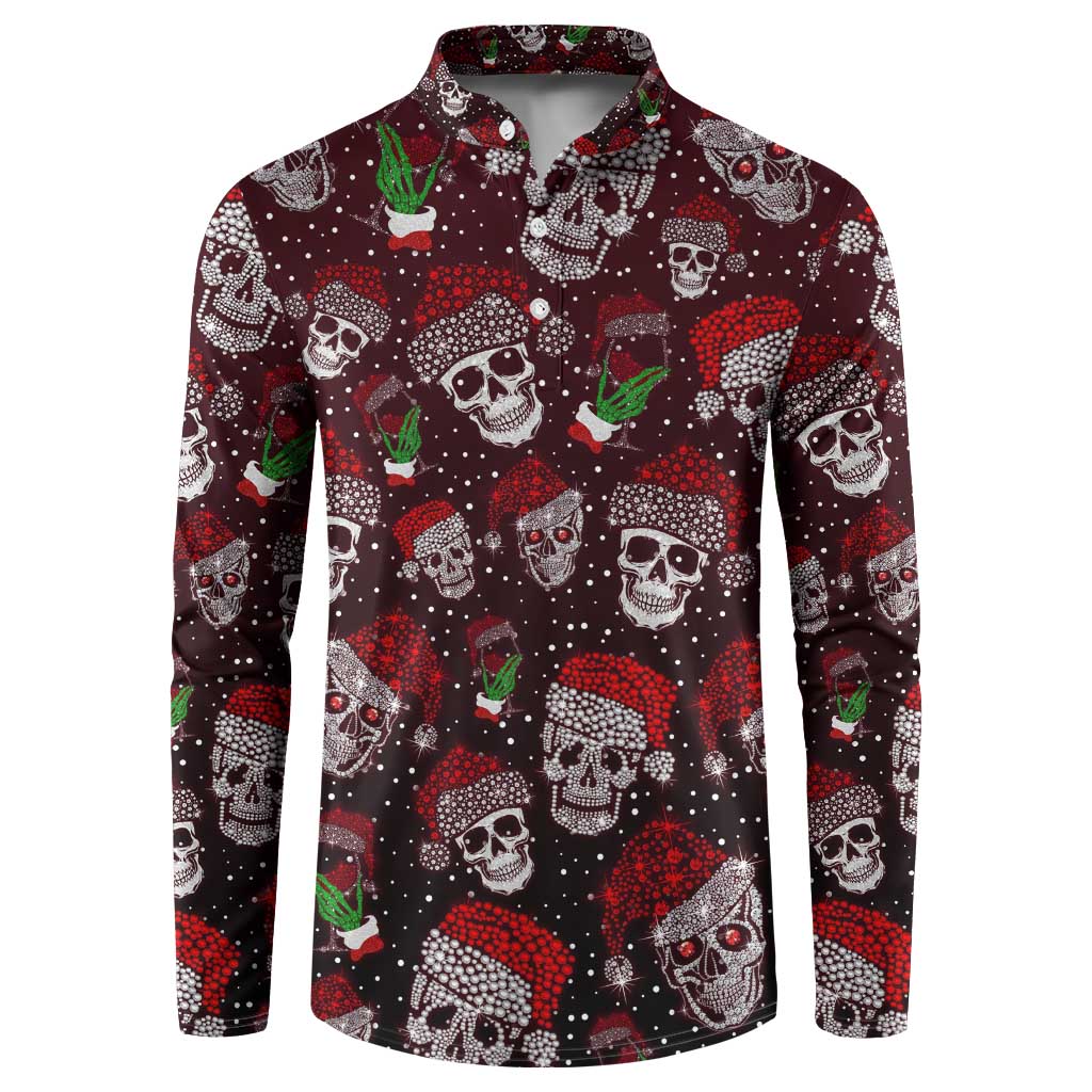 Red and dark skull graphic long-sleeve sweatshirt, crew neck, holiday pattern