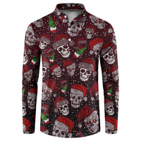 Red and dark skull graphic long-sleeve sweatshirt, crew neck, holiday pattern