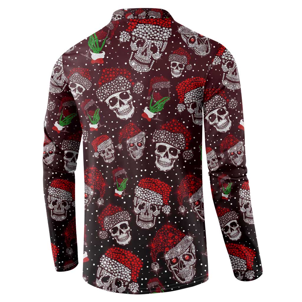 Dark skulls and red Santa-hat holiday print long-sleeve sweatshirt, crew neck