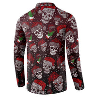 Dark skulls and red Santa-hat holiday print long-sleeve sweatshirt, crew neck