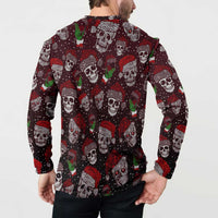Back view: red and dark skull holiday long-sleeve sweatshirt, crew neck