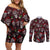 Xmas Skulls Love Christmas Cocktails Couples Matching Off Shoulder Short Dress and Long Sleeve Button Shirt - Wonder Print Shop