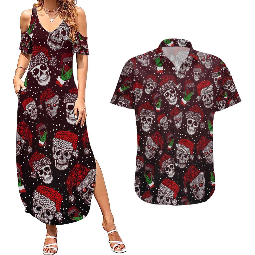 Xmas Skulls Love Christmas Cocktails Couples Matching Summer Maxi Dress and Hawaiian Shirt - Wonder Print Shop