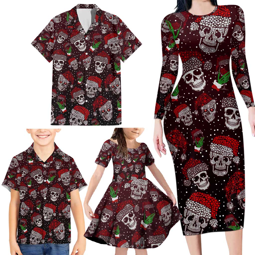 Xmas Skulls Love Christmas Cocktails Family Matching Long Sleeve Bodycon Dress and Hawaiian Shirt - Wonder Print Shop