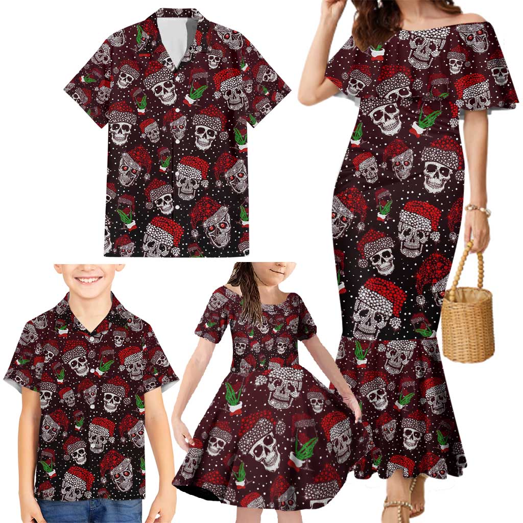 Xmas Skulls Love Christmas Cocktails Family Matching Mermaid Dress and Hawaiian Shirt - Wonder Print Shop