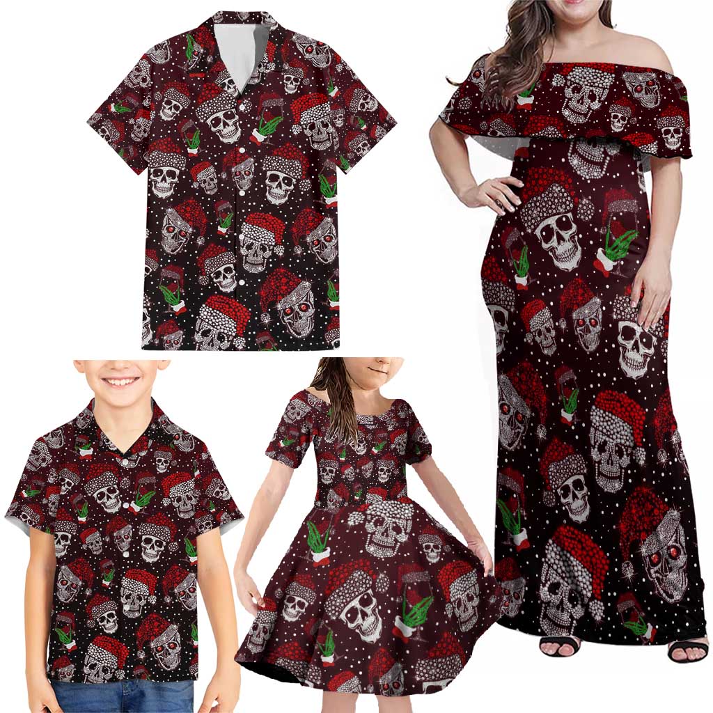 Xmas Skulls Love Christmas Cocktails Family Matching Off Shoulder Maxi Dress and Hawaiian Shirt - Wonder Print Shop