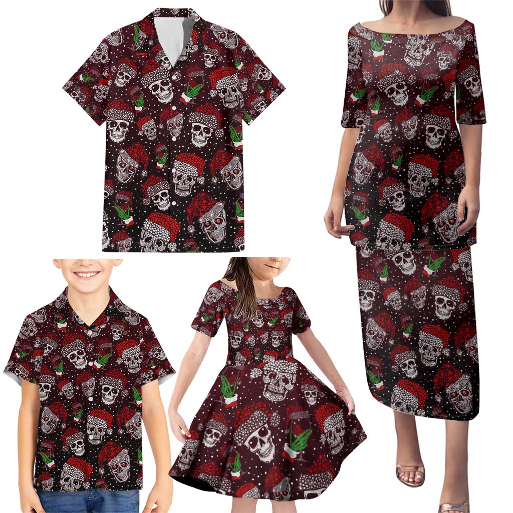 Xmas Skulls Love Christmas Cocktails Family Matching Puletasi and Hawaiian Shirt - Wonder Print Shop