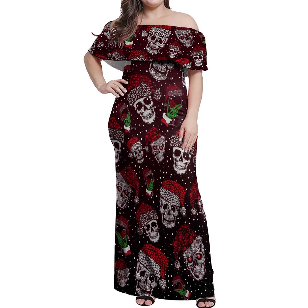 Xmas Skulls Love Christmas Cocktails Off Shoulder Maxi Dress - Wonder Print Shop