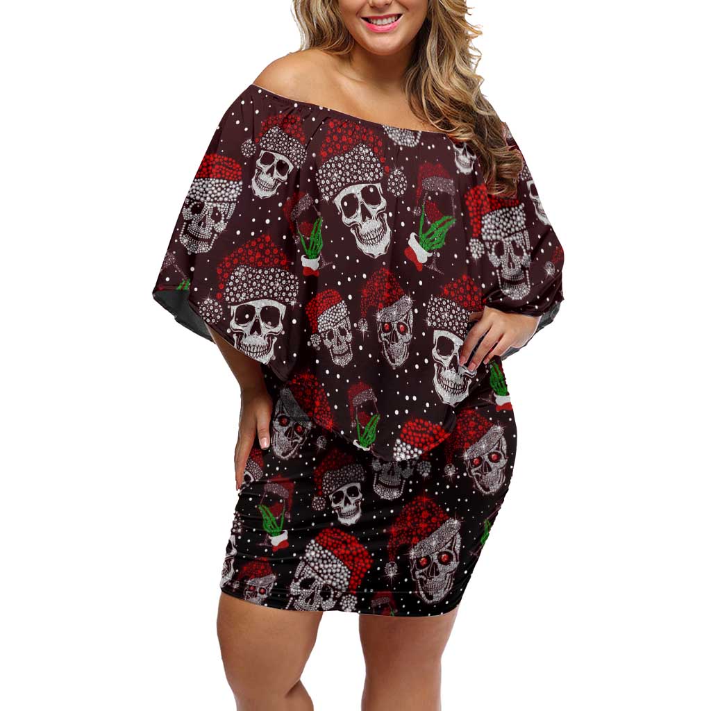 Xmas Skulls Love Christmas Cocktails Off Shoulder Short Dress - Wonder Print Shop