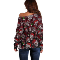 Women’s off-shoulder long-sleeve sweater with allover skull and cocktail graphic